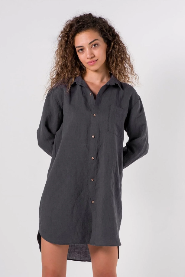 Rochie cămașă din in Anthracite XL