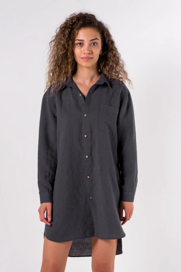 Rochie cămașă din in Anthracite XL