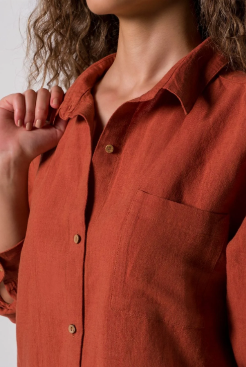 Rochie cămașă din in Spicy Orange M