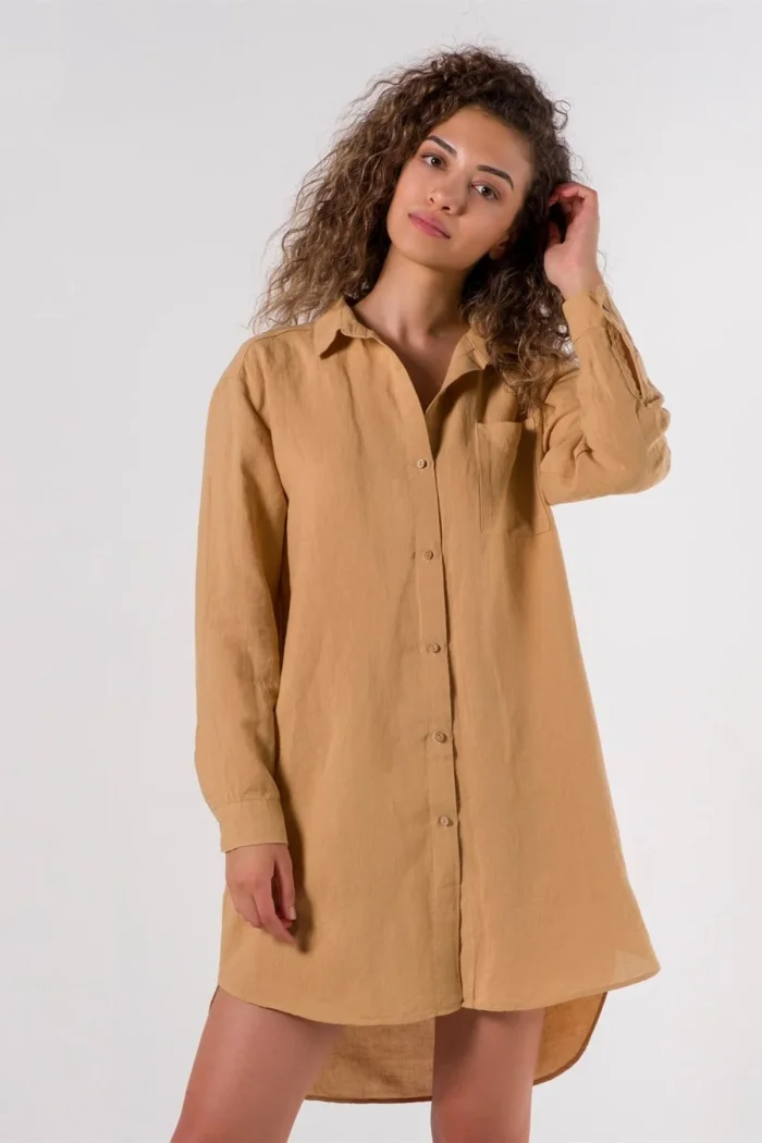 Rochie cămașă din in Sand S