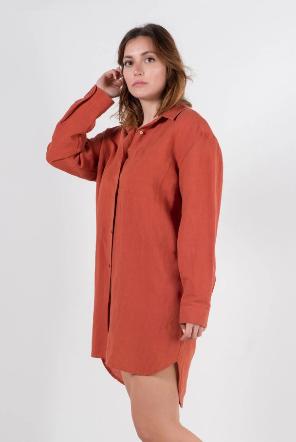 Rochie cămașă din in Spicy Orange, mărime XL
