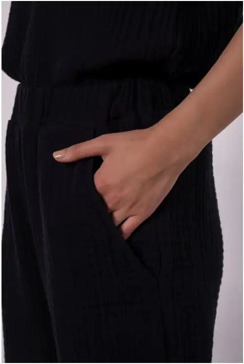 Pantaloni Damă de Muselină Lejeri cu Talie Elastică Black S