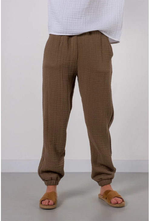 Pantalon Damă de Muselină Lejeri cu Talie Elastică Timber L