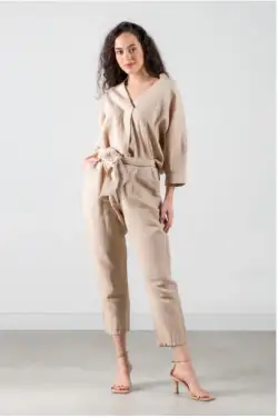 Pantaloni In și Bumbac Talie Lejeră Dama- Nugat XS