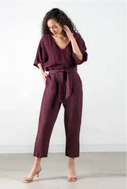 Pantaloni In și Bumbac Talie Lejeră Dama- Wine XL