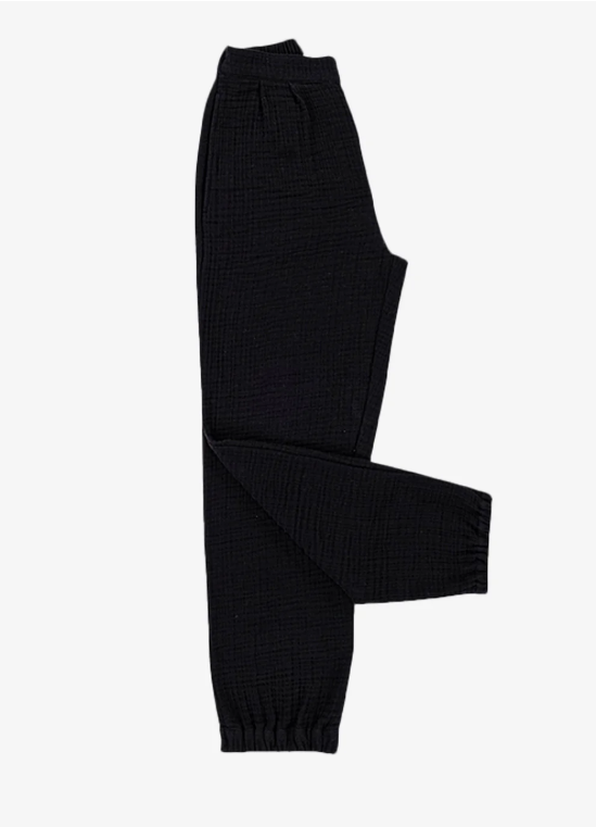 Pantalon Damă de Muselină Lejeri cu Talie Elastică Black M
