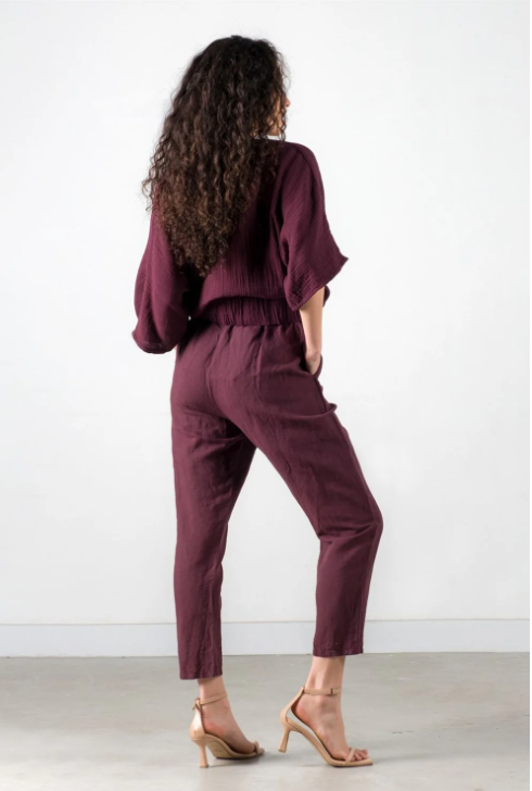 Pantaloni In și Bumbac Talie Lejeră Dama- Wine XS
